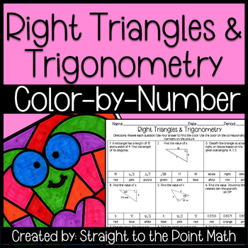 Preview of Right Triangles & Trigonometry | Geometry | Color by Number | Valentine's Day