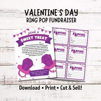 Preview of Editable Valentine's Day Ring Pop Fundraiser Flyer Template | Candy Grams