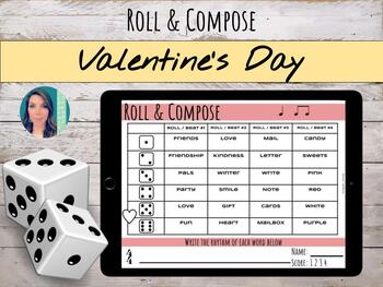 Preview of Valentine's Day Roll & Compose | Differentiated Friendship Rhythm Worksheets