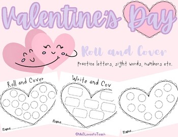 Preview of Valentine's Day Roll and Cover with Numbers, Sight Words, Letters, CVC Words