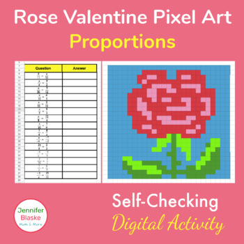 Preview of Valentine's Day Rose Google Sheets Pixel Art Math Ratios Proportions