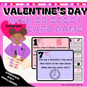 Preview of Valentine’s Day SCOOT | Second-Grade Mid-Year Review Math Questions