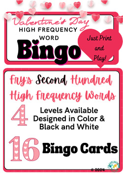 Preview of Valentine's Day SECOND Hundred High Frequency Words BINGO Cards