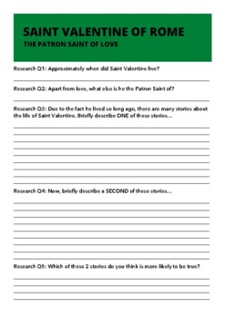 Preview of Valentine's Day, Saint Valentine of Rome - Question and Answer worksheet freebie