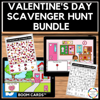Preview of Valentine's Day Scavenger Hunt WH Question Scene Bundle |Printable | Boom Cards™