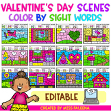 Valentine's Day Scenes Color by Code Sight Words Editable