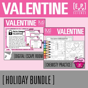 Preview of Valentine's Day Science Escape Room Activity and Chemistry Practice Bundle