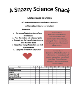 Preview of Valentine's Day Science Mixture and Solutions Activity
