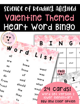 Preview of Valentine's Day Science of Reading Aligned Heart Word Bingo