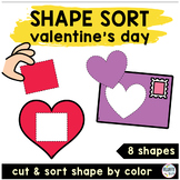 Valentine's Day Shape Sort by Color Worksheets for Prescho