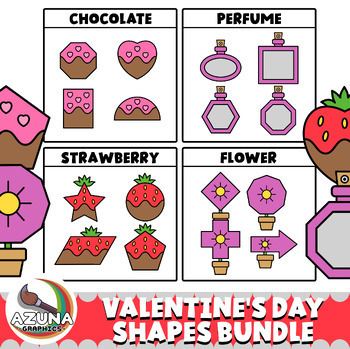 Preview of Valentine's Day Shapes Bundle Color Blackline Tracing
