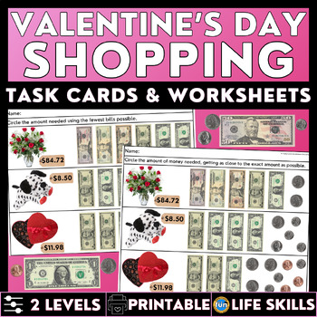 Preview of Valentine's Day Shopping Task Cards/ Worksheets  - Real Photos - Money Math
