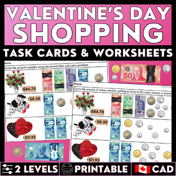 Preview of Valentine's Day Shopping Task Cards/ Worksheets  - Real Photos - Canadian Dollar