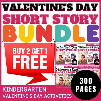 Preview of Valentine's Day Short Story Reading Comprehension Bundle for Kindergarten