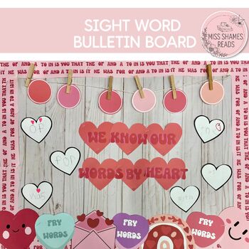 Preview of Valentine's Day Sight Word Fry Word Activity Bulletin Board, High Frequency Word