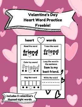 Preview of Valentine's Day Sight Word Heart Word Center Practice 1st Grade Phonics February