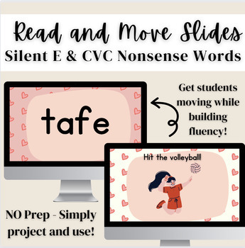 Preview of Valentine's Day Silent E and CVC Fluency Read and Move Digital Slides