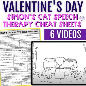 Preview of Valentine's Day Simon's Cat Speech Therapy Cheat Sheets For Artic & Language