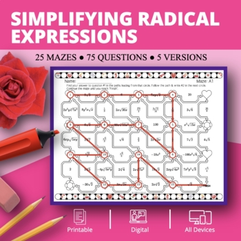 Preview of Valentine's Day: Simplifying Radical Expressions Maze Activity