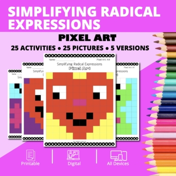 Preview of Valentine's Day: Simplifying Radical Expressions Pixel Art Activity