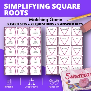 Preview of Valentine's Day: Simplifying Square Root Expressions Matching Game