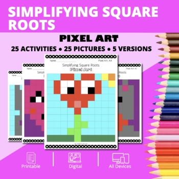 Preview of Valentine's Day: Simplifying Square Root Expressions Pixel Art Activity