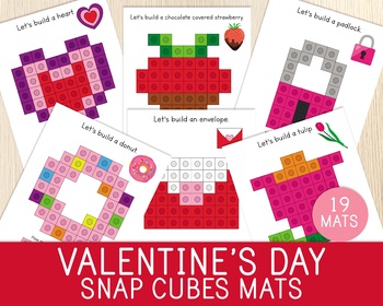 Preview of Valentine's Day Snap Cubes Mats, Connecting Cubes, Task Cards, Fine Motor Skills
