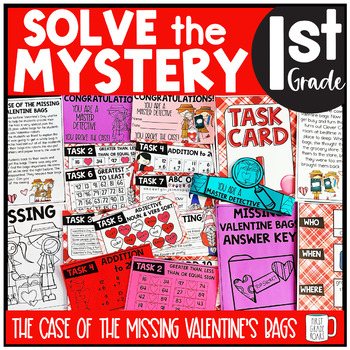 Preview of Valentine's Day Solve the Mystery Math & ELA Task Card Activity