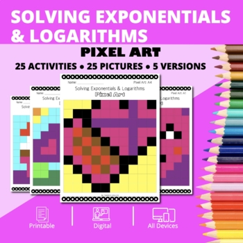 Preview of Valentine's Day: Solving Exponential & Logarithmic Equations Pixel Art Activity