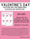 Valentine's Day Solving One Step Equations Addition and Su