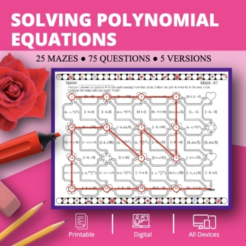 Preview of Valentine's Day: Solving Polynomial Equations Maze Activity