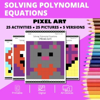 Preview of Valentine's Day: Solving Polynomial Equations Pixel Art Activity