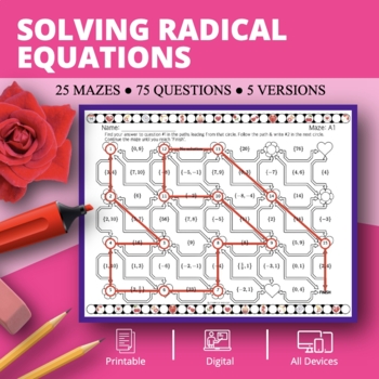 Preview of Valentine's Day: Solving Radical Equations Maze Activity