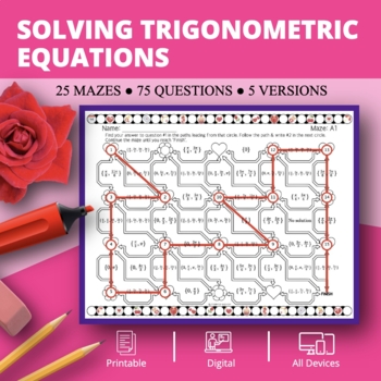 Preview of Valentine's Day: Solving Trigonometric Equations Maze Activity