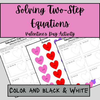 Preview of Valentine's Day Solving Two-Step Equations Activity