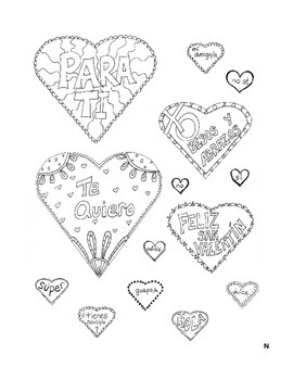 Preview of Valentine's Day Spanish Coloring Page and Vocabulary