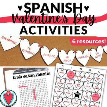 Preview of Spanish Valentine's Day Activities Conversation Hearts Bingo Games Worksheets