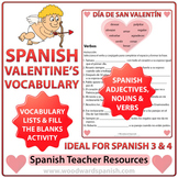 Valentine's Day Spanish Vocabulary Lists and Worksheets