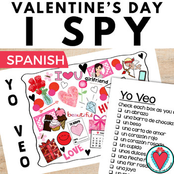 Preview of Spanish Valentine's Day Activity San Valentin Vocabulary Spanish I Spy Game