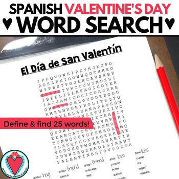 Preview of Spanish Valentine's Day Worksheet WORD SEARCH - San Valentin Vocabulary Words
