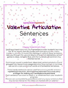 Preview of Valentine's Day Speech Therapy Articulation - S - Sentences