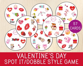 Preview of Valentine's Day Spot It Game, Dobble, Seek It, Matching Activity, Card Game