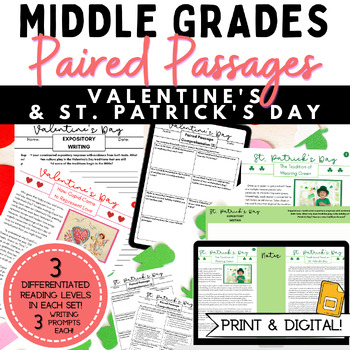 Preview of Valentine's Day & St. Patrick's Day Paired Passages and Writing Prompts  (5-8)