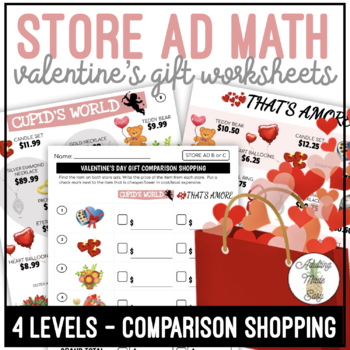 Preview of Valentine's Day Store Ad Math Comparison Shopping Worksheets