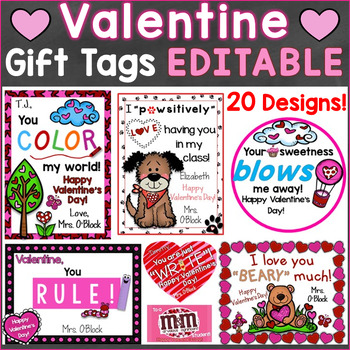 Preview of Valentine's Day Student Gift Tags 20 EDITABLE Designs Valentine Gifts