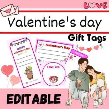 Preview of Valentine's Day Student Gift Tags 6 Set 21 EDITABLE Designs Love Tags