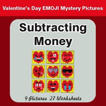 Valentine's Day: Subtracting Money - Color-By-Number Math Mystery Pictures