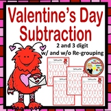 Valentine's Day Subtraction - 2 and 3 Digit - w/ and w/o R