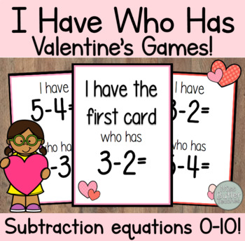 Preview of Valentine's Day Subtraction I Have Who Has Game - Kindergarten, 1st Grade