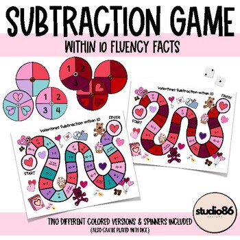 Preview of Valentine's Day Subtraction within 10 Fluency Game - Studio 86 Designs